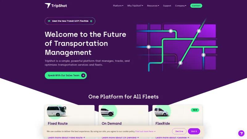 Homepage of TripShot