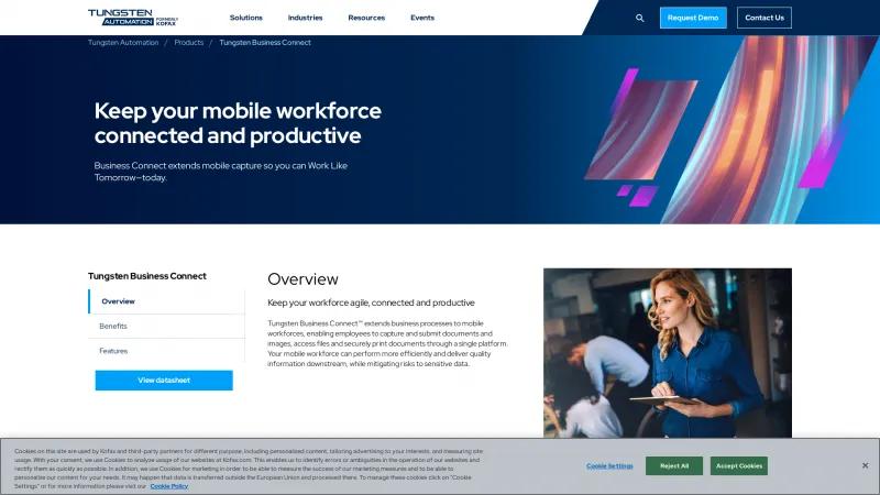 Homepage of Tungsten Business Connect