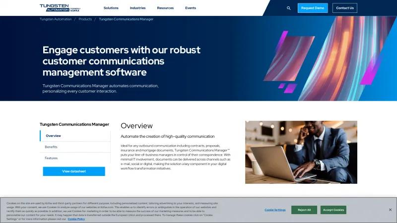 Homepage of Tungsten Communications Manager