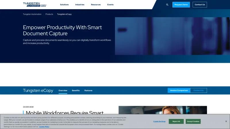 Homepage of Tungsten eCopy