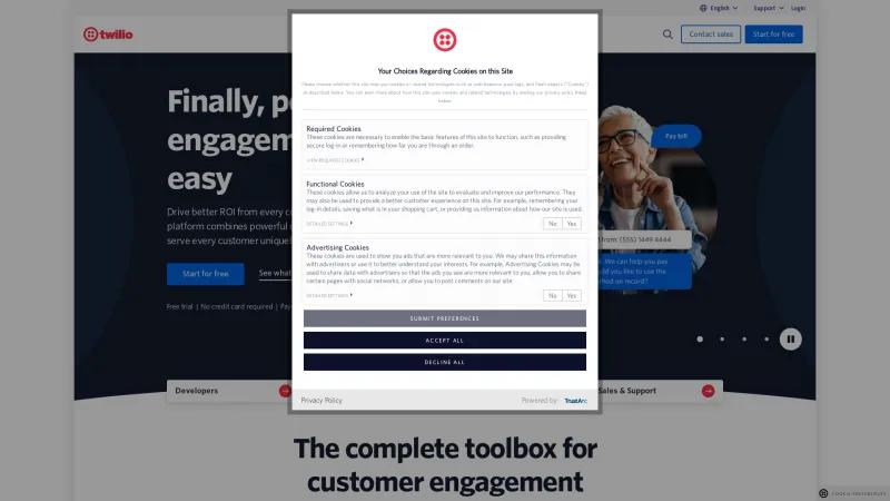 Homepage of Twilio