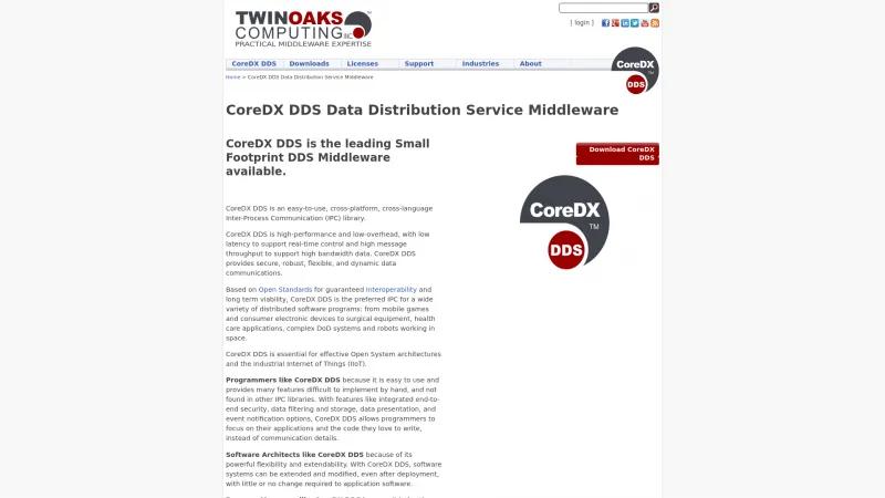 Homepage of CoreDX DDS