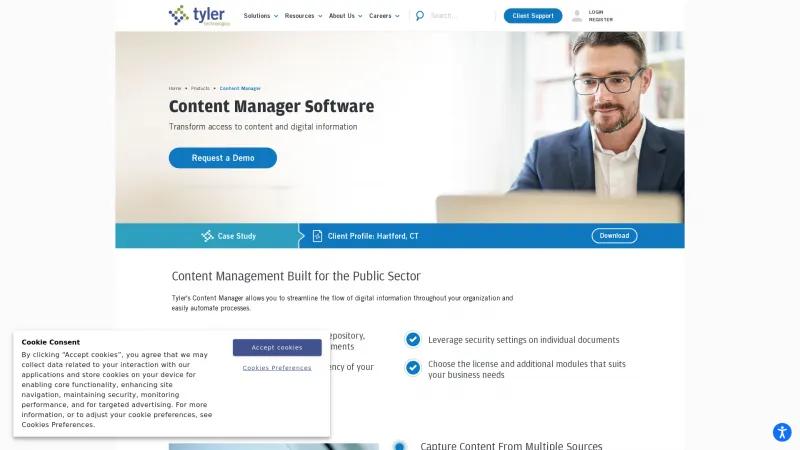 Homepage of Tyler Content Manager