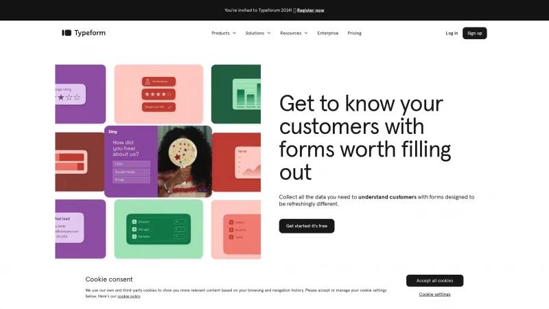 Homepage of Typeform