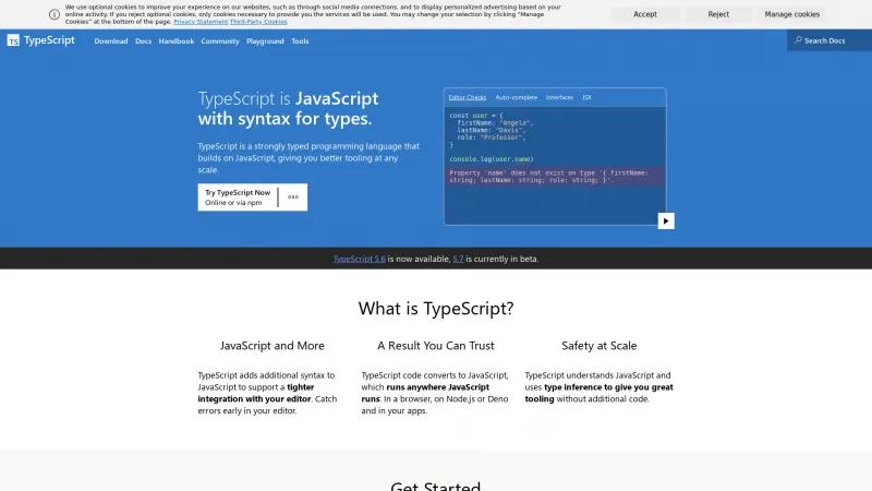 Homepage of TypeScript