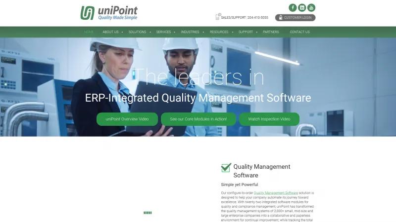 Homepage of uniPoint Quality Management Software