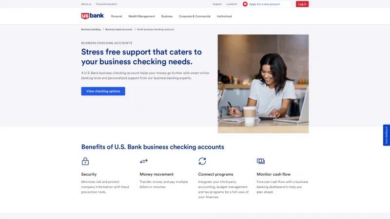 Homepage of U.S. Bank Business Checking