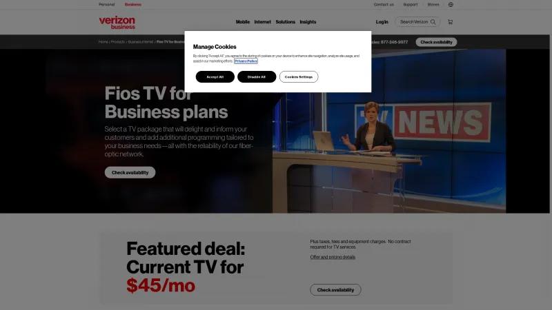 Homepage of Fios TV Business