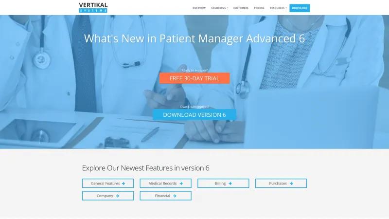 Homepage of Patient Manager Advanced