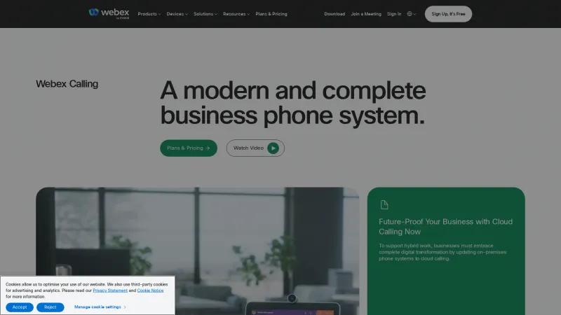 Homepage of Cisco Webex Calling