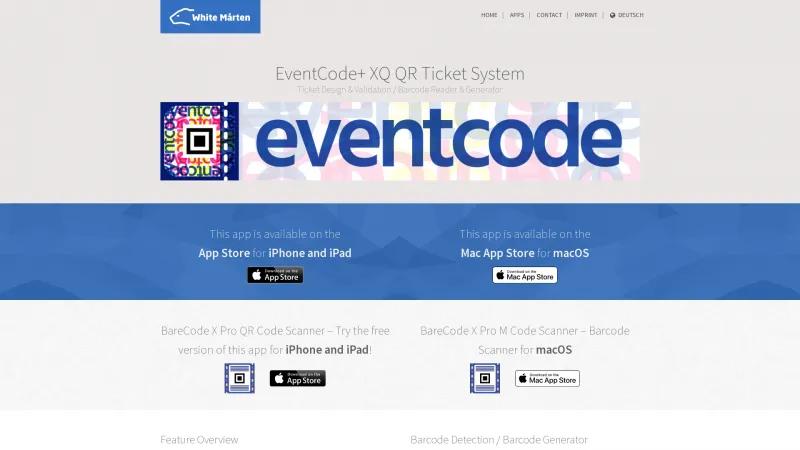 Homepage of EventCode+ XQ QR Ticket System