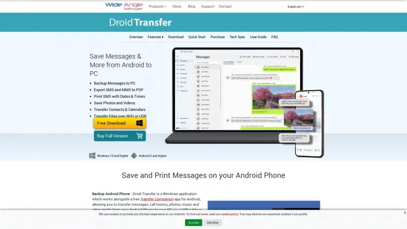 Homepage of Droid Transfer