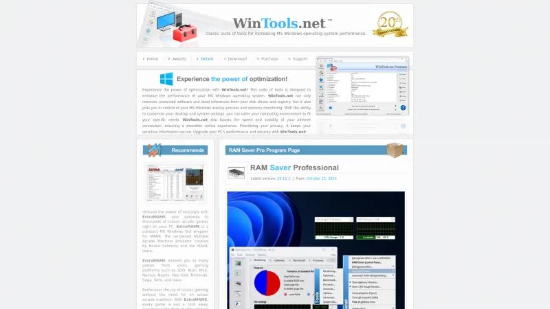 Homepage of RAM Saver Pro