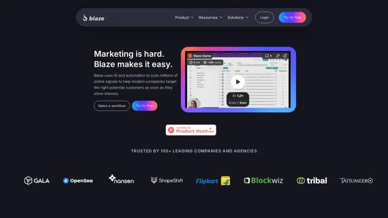 Homepage of Blaze