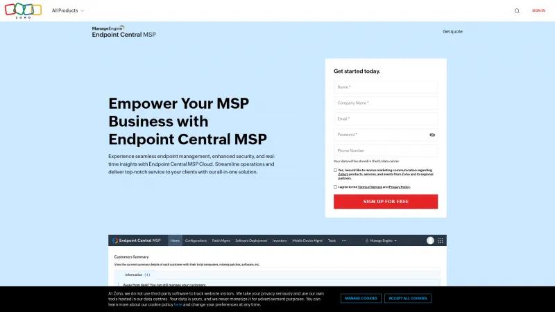 Homepage of ManageEngine Endpoint Central MSP