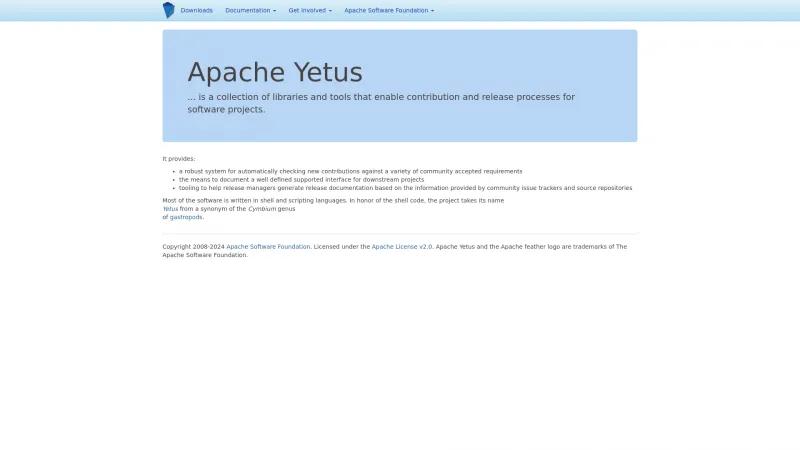 Homepage of Apache Yetus