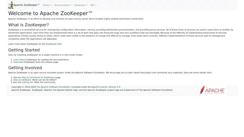 Homepage of Apache ZooKeeper