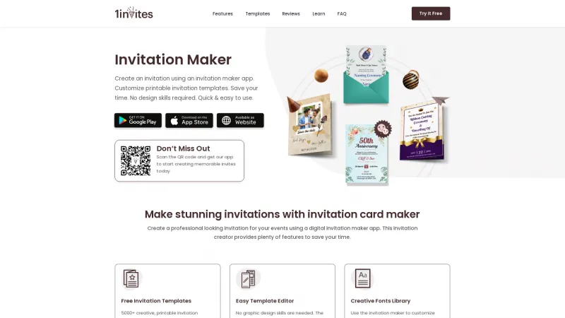 Homepage of 1invites