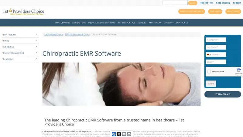 Homepage of 1st Providers Choice Chiropractic EMR