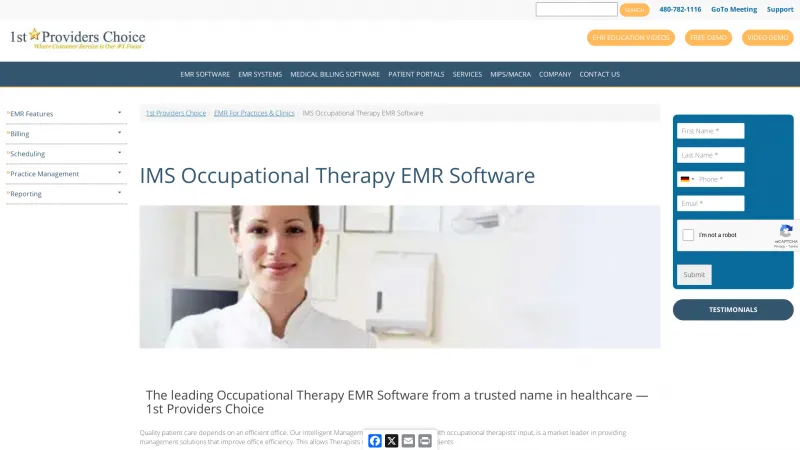 Homepage of 1st Providers Choice Occupational Therapy EMR