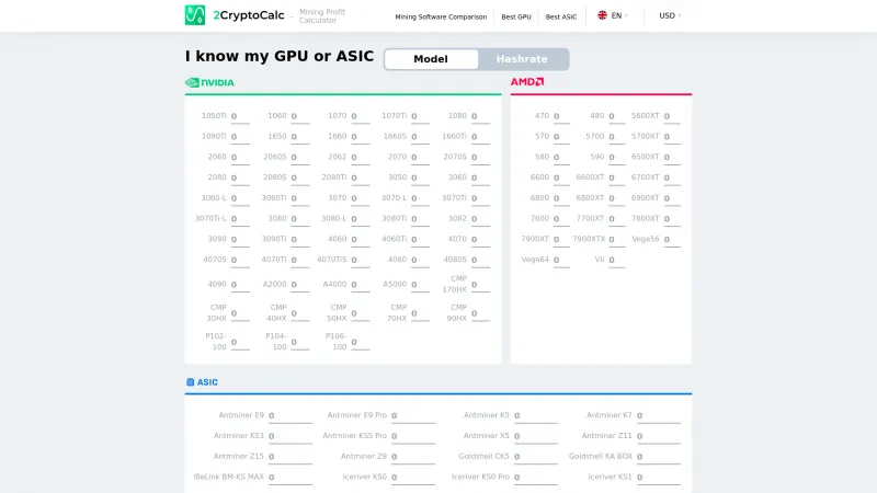 Homepage of 2CryptoCalc