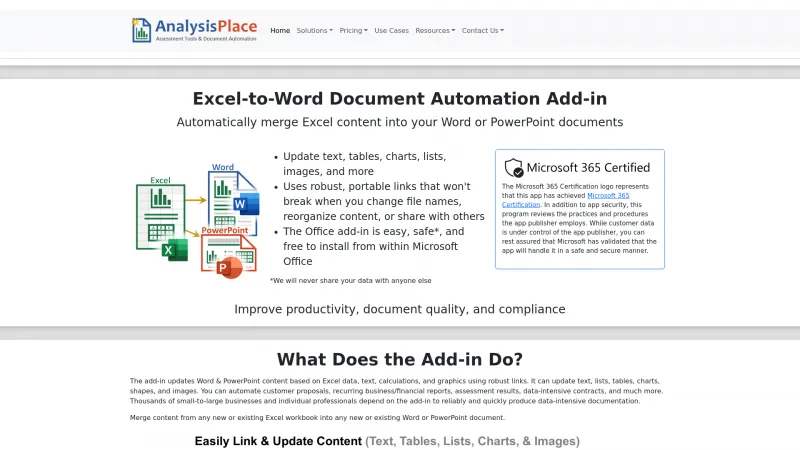 Homepage of Excel-to-Word Document Automation