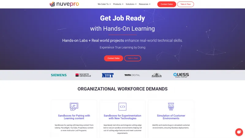 Homepage of Nuvepro