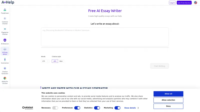 Homepage of AcademicHelp AI Essay Writer