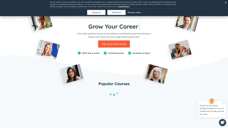 Homepage of HubSpot Academy