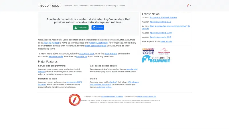 Homepage of Apache Accumulo