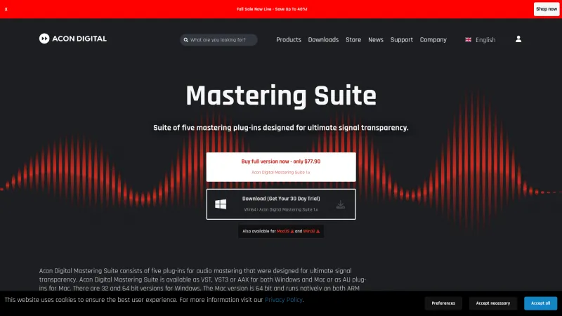 Homepage of Acon Digital Mastering Suite