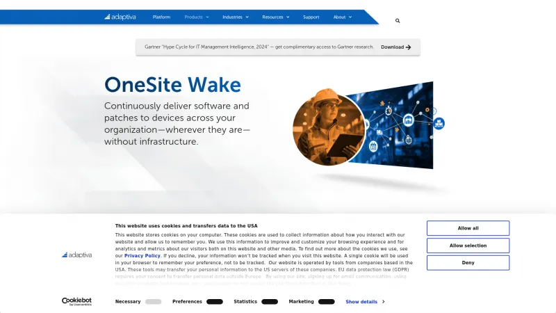 Homepage of Adaptiva OneSite Wake