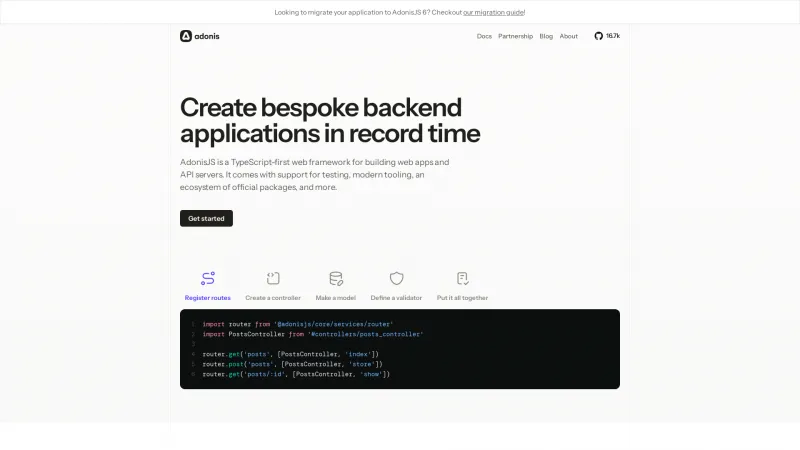 Homepage of AdonisJS