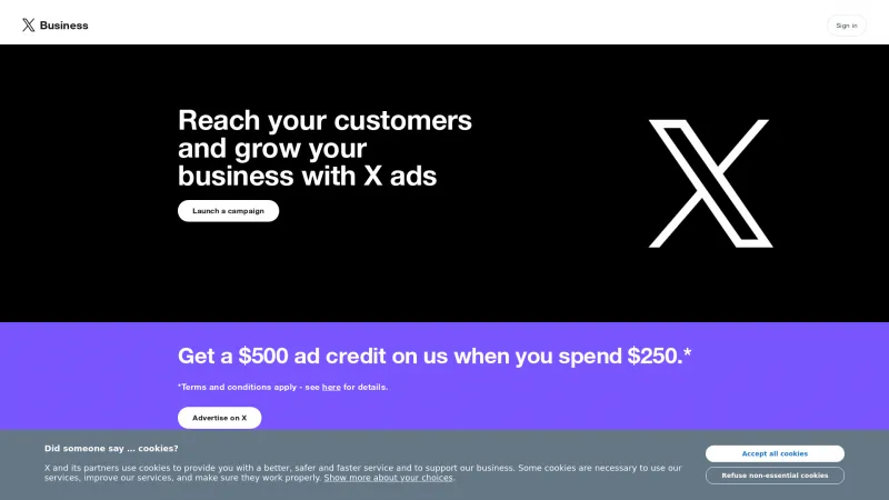 Homepage of X Ads (Twitter Ads)