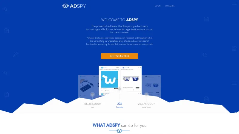 Homepage of AdSpy