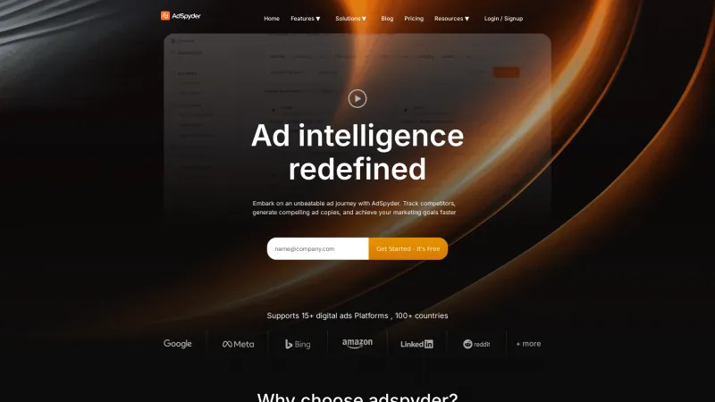 Homepage of AdSpyder