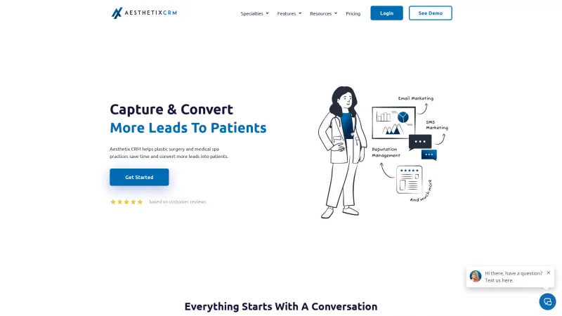 Homepage of Aesthetix CRM