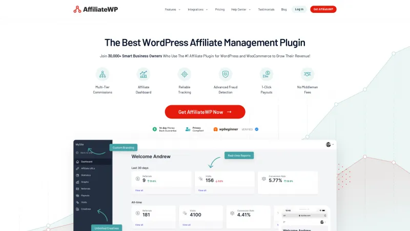 Homepage of AffiliateWP