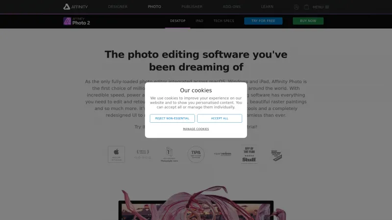 Homepage of Affinity Photo