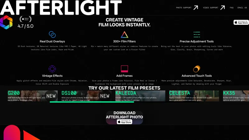 Homepage of Afterlight