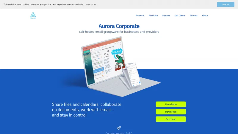 Homepage of Afterlogic Aurora