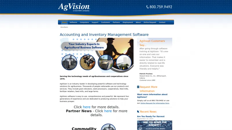 Homepage of AgVision Grain Software