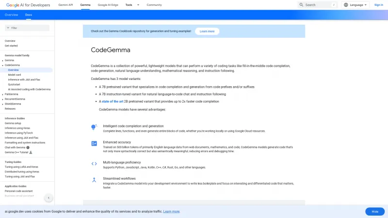 Homepage of CodeGemma