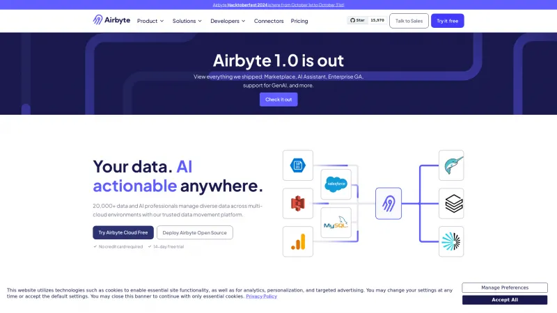 Homepage of Airbyte