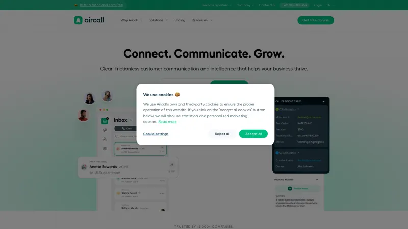 Homepage of Aircall