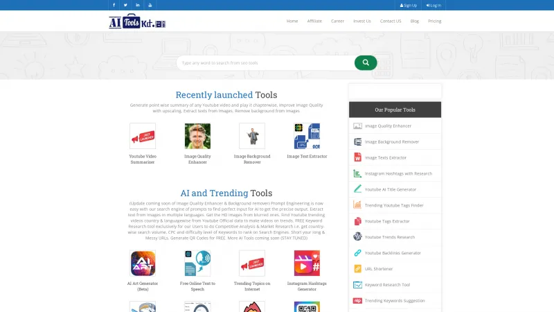 Homepage of AiToolsKit.ai
