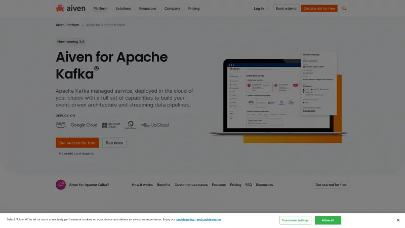 Homepage of Aiven for Apache Kafka