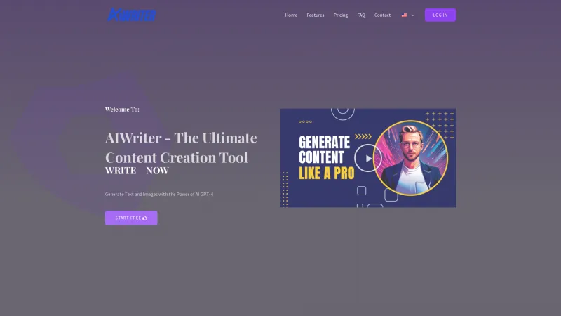 Homepage of AIWriter