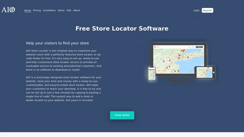 Homepage of AIO Store Locator