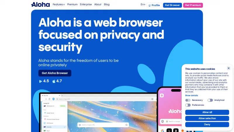 Homepage of Aloha Browser